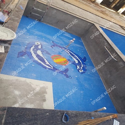 3D Dolphin Blue Random Mix Glass Mosaic Swimming Pool Mural Tile